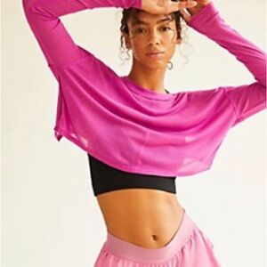 Free People Infinitee Long Sleeve Crop in Magenta Disco (XS)